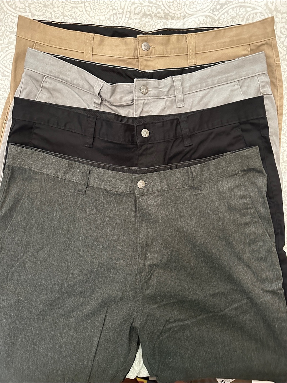 Volcom Men's Chino Pants Bundle - Tan, Light Gray, Black, Charcoal